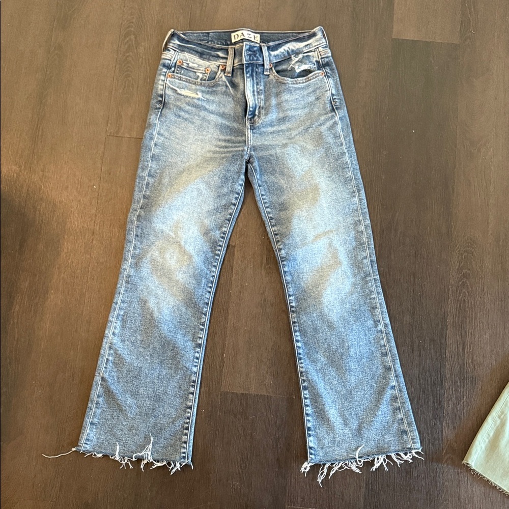 DAZE Light Blue Flared Jeans with Frayed Hem